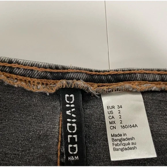 H&M Divided Black Denim Maxi Skirt High Waisted Column Front Vent Size 2 - Picture 6 of 11